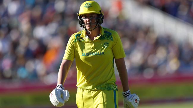 Australia's Tahlia McGrath walks back to the dressing room after losing her wicket