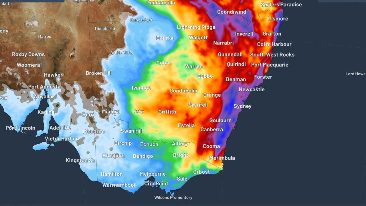 Three-day rain totals to Saturday in NSW. Picture: Weatherzone