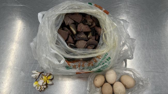 An international student's visa was cancelled after they were found with cooked meat, eggs and flowers at Adelaide airport.