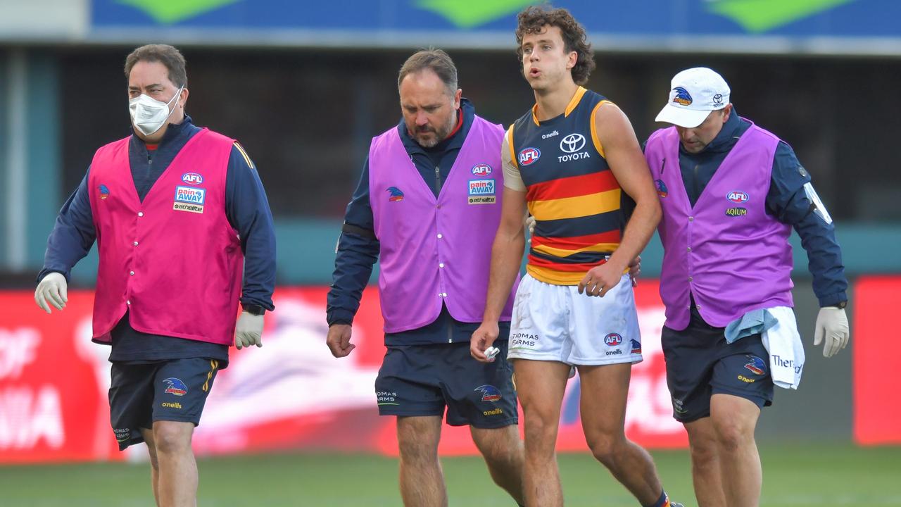 The Crows’ Will Hamill was concussed in round 15. Picture: Simon Sturzaker/AFL Photos via Getty Images