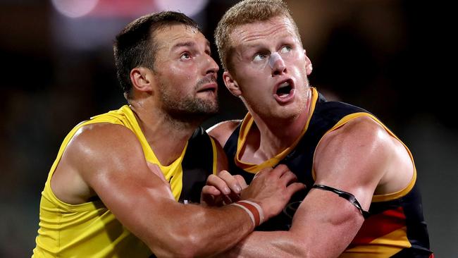 The Nank and big ROB battled it out in the ruck. Picture: AFL Photos/Getty Images