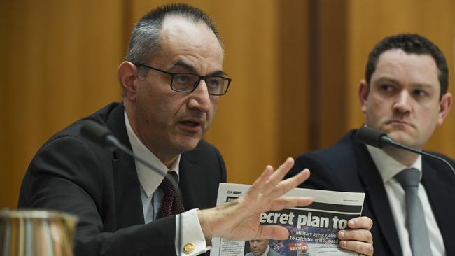 Home Affairs Department Secretary Mike Pezzullo at a parliamentary intelligence and security committee hearing in August.