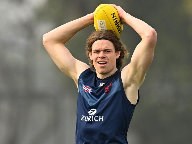 MELBOURNE, AUSTRALIA - JUNE 11: Ben Brown of the Demons looks on during a Melbourne Demons AFL training session at Casey Fields on June 11, 2021 in Melbourne, Australia. (Photo by Quinn Rooney/Getty Images)