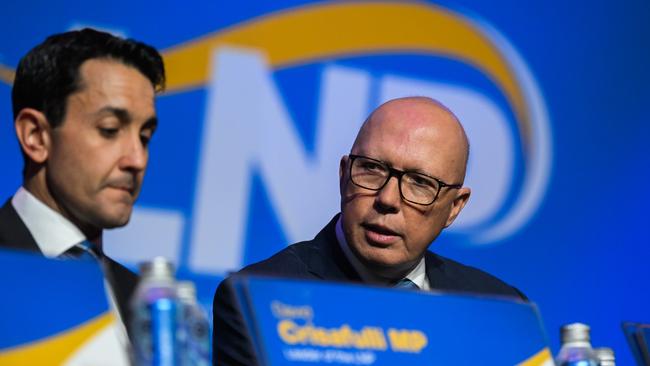 Peter Dutton (right) and Queensland LNP Leader David Crisafulli have disagreed over nuclear power. Picture: Dan Peled / NewsWire