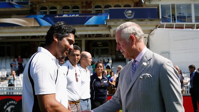 Sri Lanka great Kumar Sangakkara (L) meets HRH the Prince of Wales.