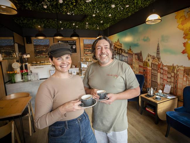 Lucy and Ben Carpenter in their new cosy, pocket-sized cafe Little Amsterdam, in Battery Point. Picture: Chris Kidd