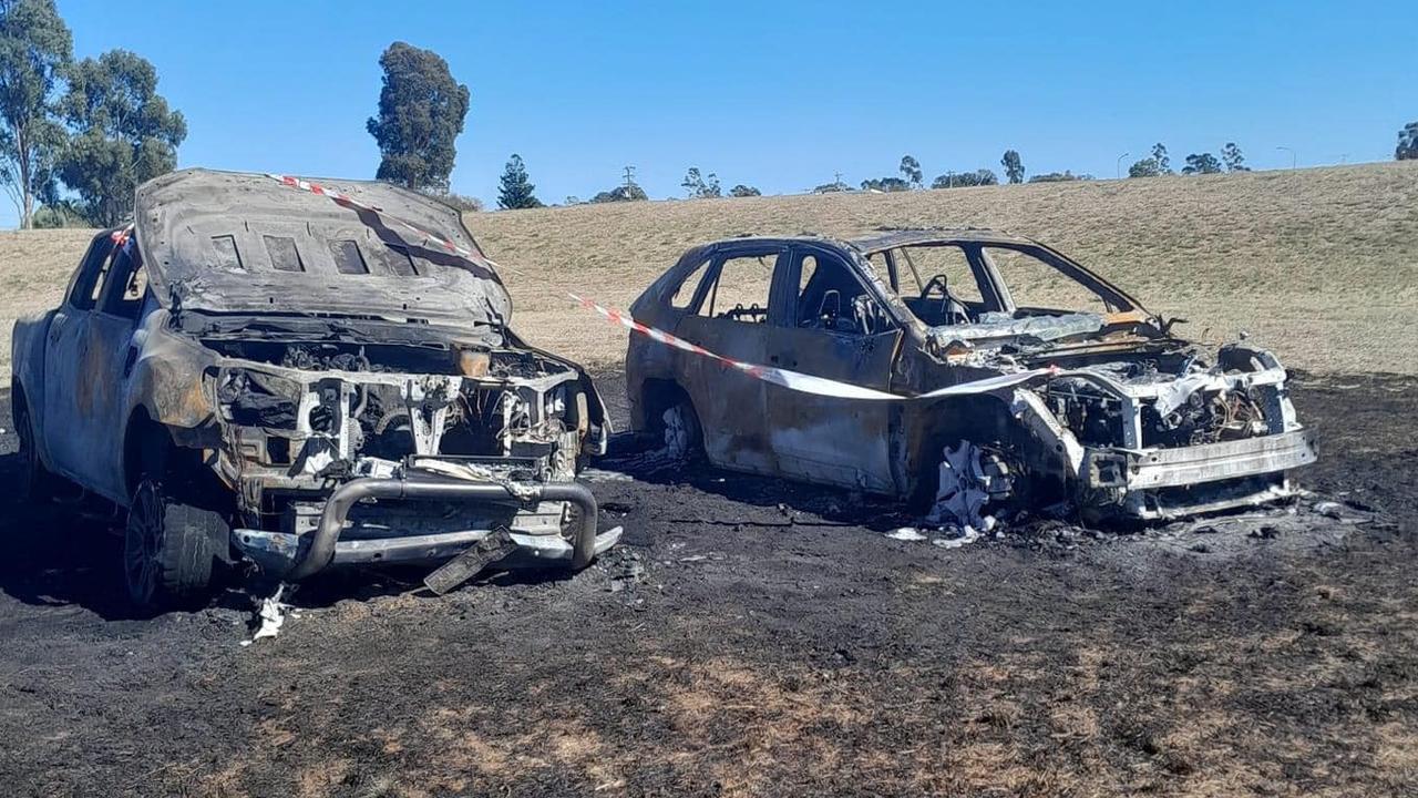 Two cars suspected to be stolen torched on a Dalby St. Picture contributed: Donna Tarrant