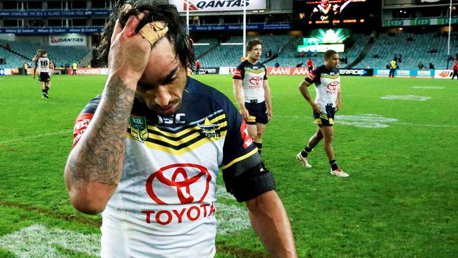 Johnathan Thurston at the end of the game during the Sydney Roosters v North Queensland Cowboys Semi-Final game at Allianz Stadium. pic Mark Evans