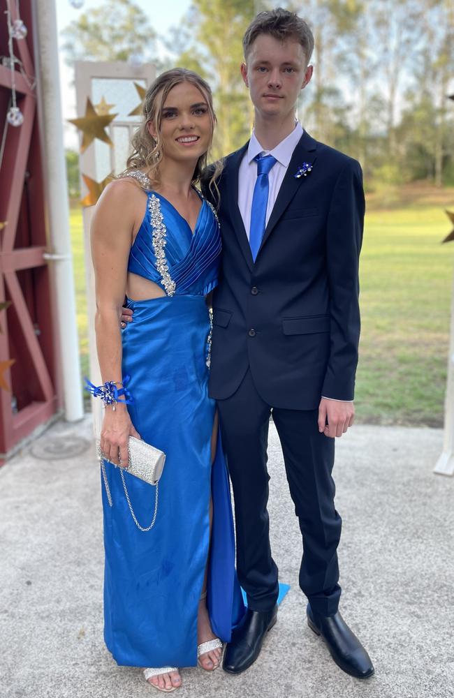 Caitlin Mellor and Isaac Woolveridge arrive at the 2024 Gympie State High School graduation formal.