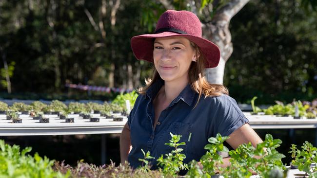 Sarah Heath runs Basilea Living Herbs at Burpengary. Picture: Dominika Lis