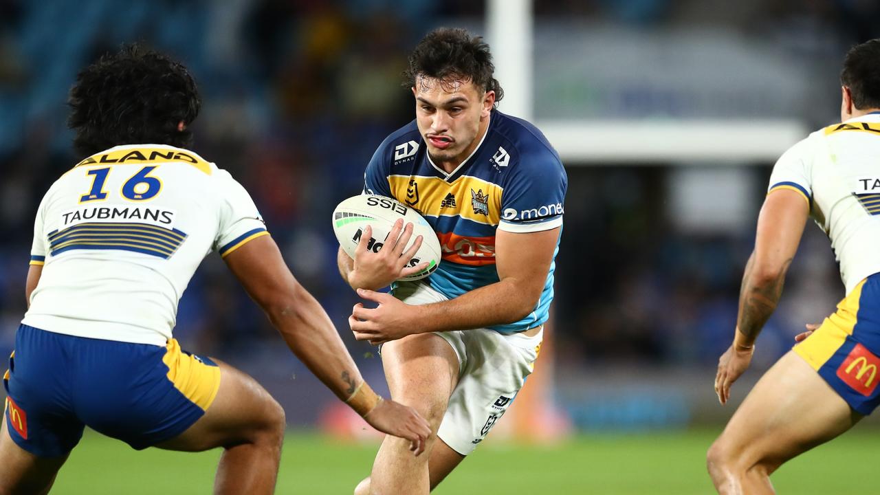 Titans powerhouse Tino Fa'asuamaleaui wants more information about the side-effects of a Covid jab. Picture: Chris Hyde/Getty Images