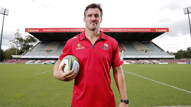 Queensland Reds lock Kane Douglas posing at Ballymore Stadium, Brisbane, 5th of March 2018.   (AAP Image/Josh Woning)