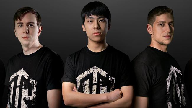 17-year-old Melburnian Anatham Pham, middle, in a team photo for his Dota 2 squad ‘OG’. Also known as Ana, in the last year he has moved from China and now to Israel to live his dream of being a professional esports player.