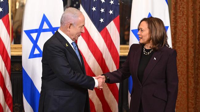 Benjamin Netanyahu meets Kamala Harris in Washington on Thursday. Picture: AFP