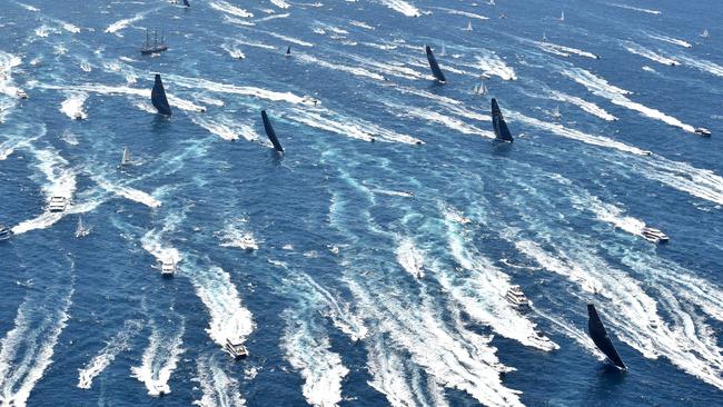 Black Jack leads the fleet through Sydney Heads at the start of the race last year.