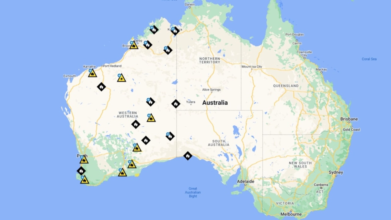 At least 12 fires were burning in WA on Friday, Picture: Emergency WA