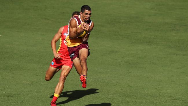 Charlie Cameron of the Lions takes a mark. Picture: Getty Images