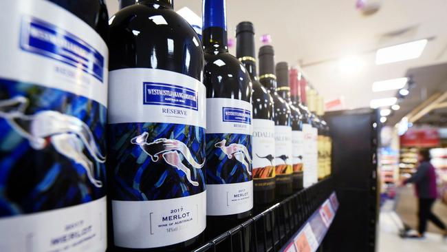 Bottles of Australian wine at a supermarket in Hangzhou, in eastern China's Zhejiang province.