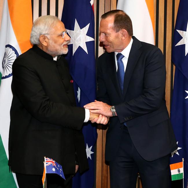 Narendra Modi and Tony Abbott in 2014.