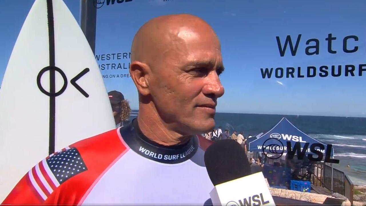 Kelly Slater fought back tears. Photo: Twitter, WSL.