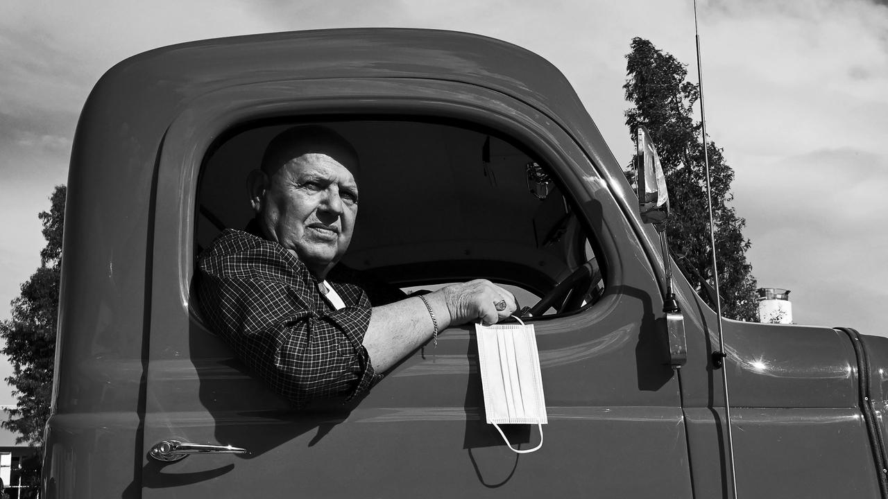 Jim Muscat, 71, of Winston Hills in his Vintage Dodge. Due to Covid restrictions he unable to see his wife who is in care and his son, daughter and grandkids. Photo: Jeremy Piper