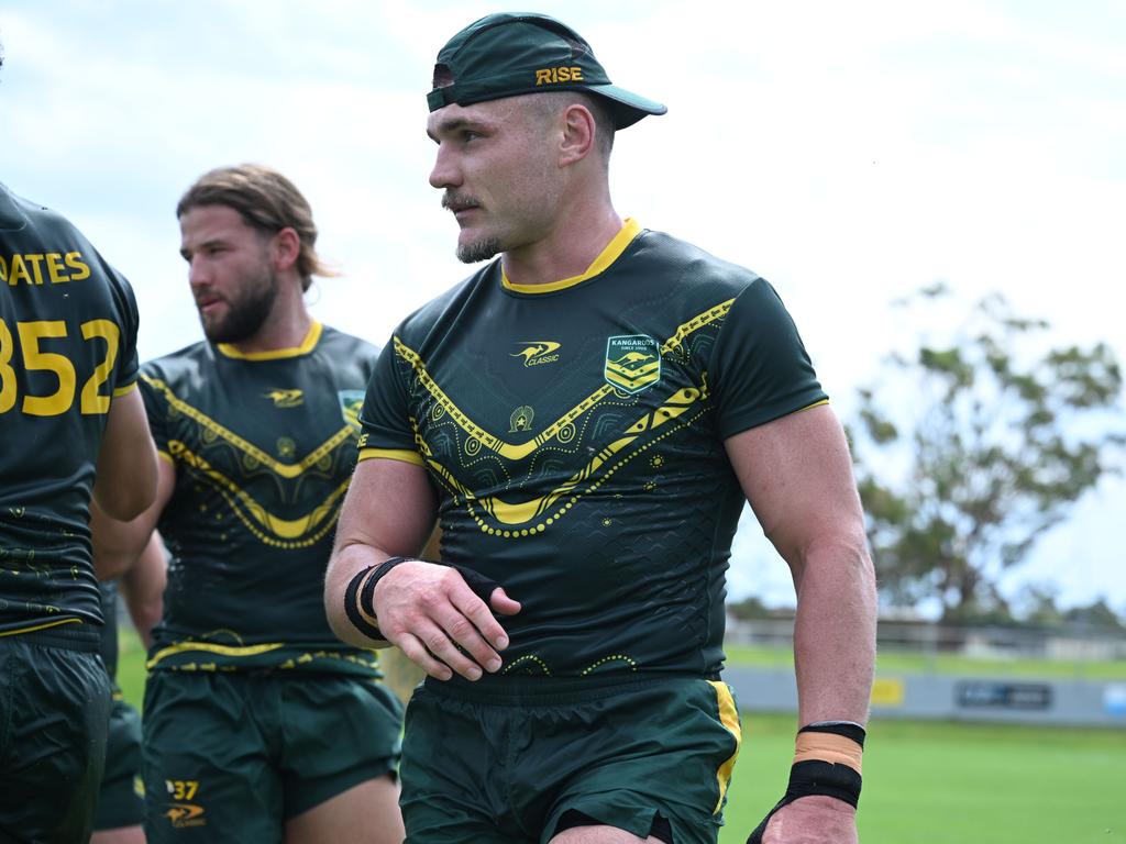 Angus Crichton is in action for the Kangaroos in their Pacific Cup final against Tonga. Picture: NRL Imagery