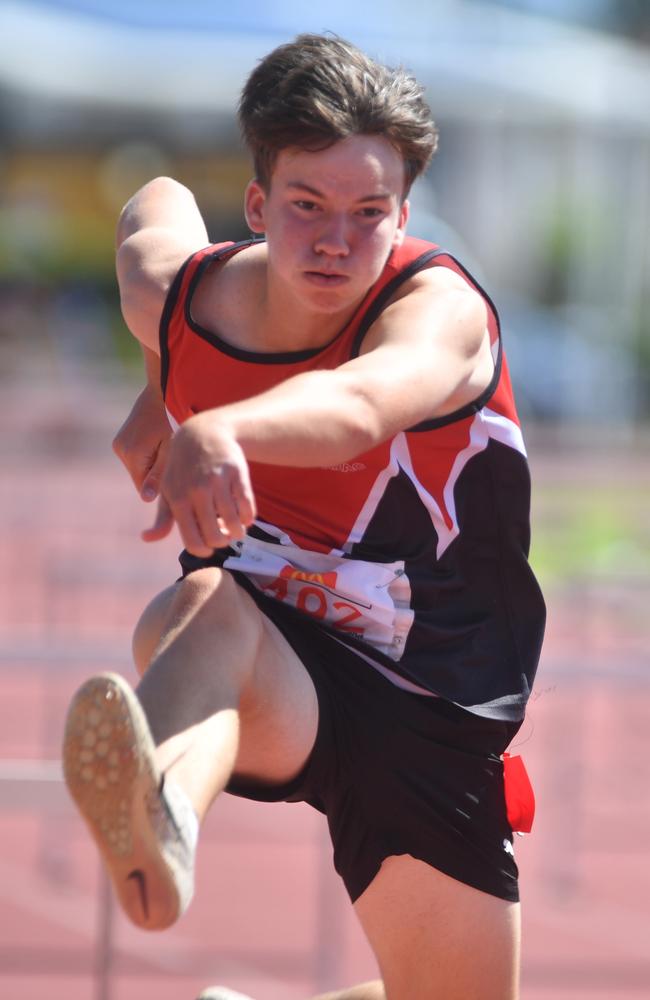 Little Athletics State Championships at Townsville Sports Reserve, March 2023. Luke Jorgensen. Ross River. U/15 hurdles. Picture: Evan Morgan