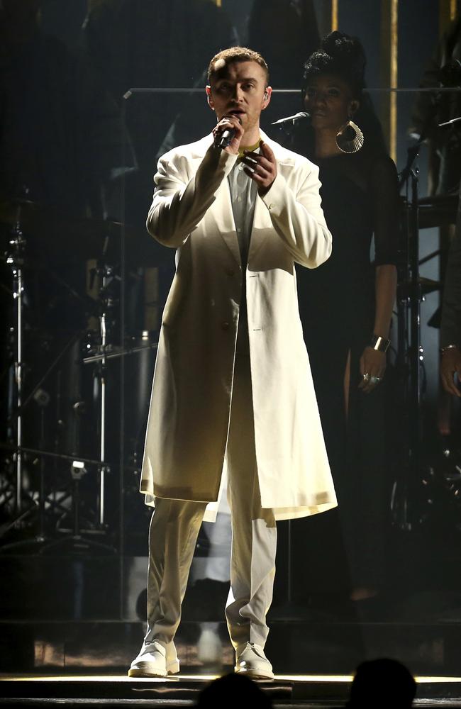 Sam Smith performs at the 60th annual Grammy Awards. Picture: AP