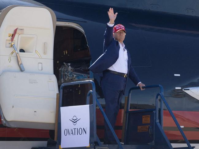 Republican presidential nominee former President Donald Trump departs a campaign event at the Central Wisconsin Airport in Mosinee, Wisconsin. Picture: Getty Images via AFP