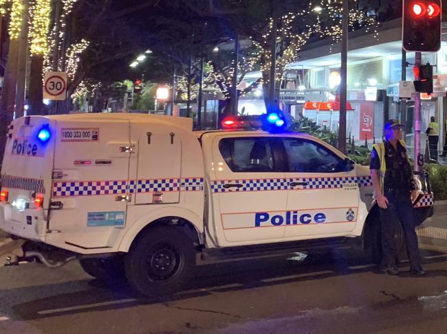 Police at the scene of the fatal stabbing of Raymond Harris outside the Beer Garden at the corner of Cavill Mall and Orchid Avenue in central Surfers Paradise in September 2020. Pictures: Ryan Keen