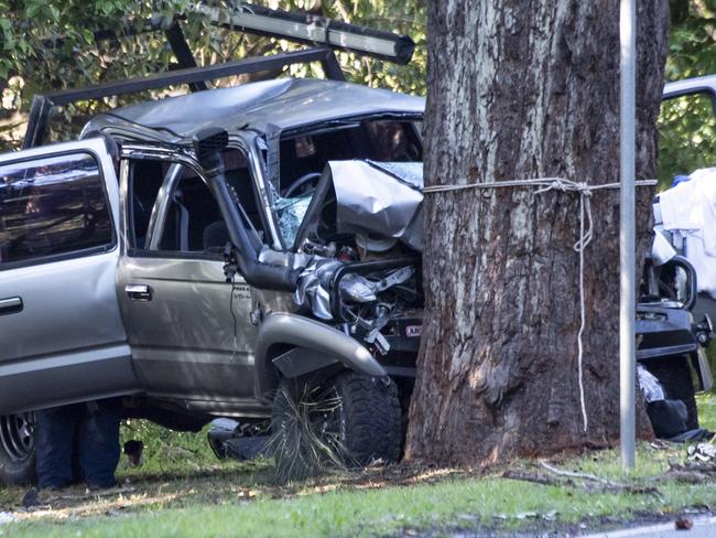 SYDNEY, AUSTRALIA - The Sunday Telegraph Photos - Saturday, 7 October, 2023:Police at the scene where a car Full of teens crashed into a tree on Cabbage Tree Road, Bayview. Two kids airlifted and other six road transported to hospital.Picture: The Sunday Telegraph  / Monique Harmer