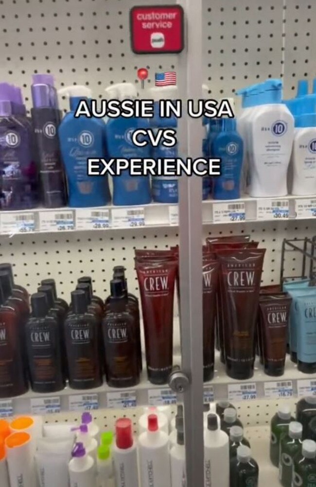 Ali Clarke, from Melbourne, shared a clip of the ‘strange’ detail she found at a pharmacy while holidaying in the US. Picture: TikTok/aliclarke82