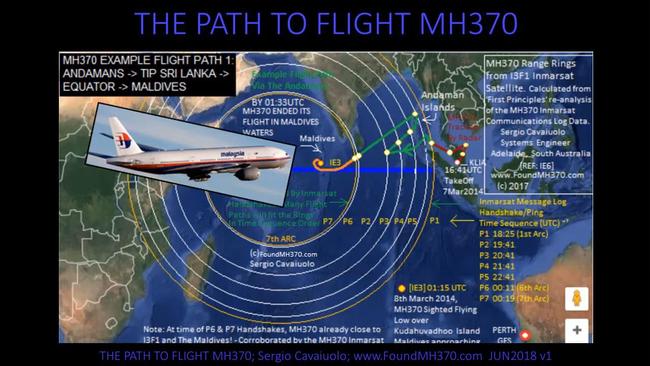 An image representing Sergio Cavaiuolo's theory that MH370 crashed in the north west Indian Ocean, based on the satellite data. Picture: Facebook