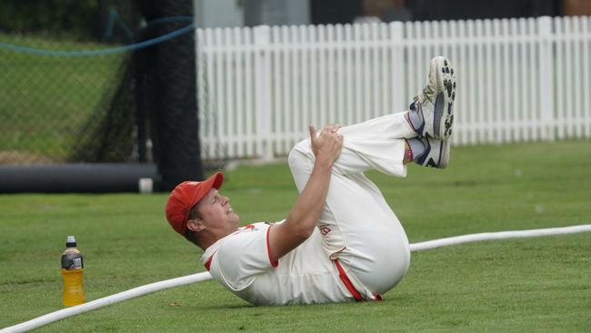 Premier: Casey-South Melbourne bowler Jackson Fry warming up. Picture: Valeriu Campan