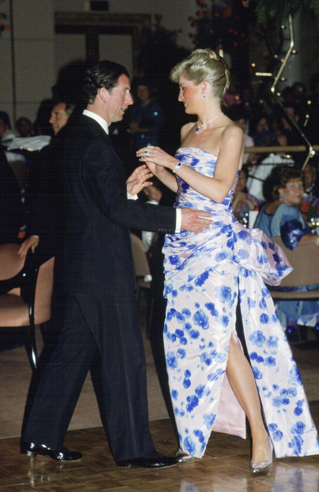 1988: Prince Charles took the lead during a dance with Princess Diana at a Bicentennial Dinner dance In Melbourne during their second tour of Australia. Picture: Tim Graham Photo Library via Getty Images