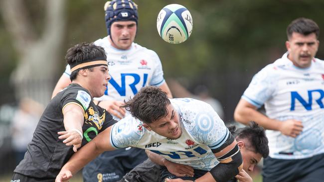 Jacob Veiru copping attention in the Waratahs U20s battle. Pictures: Julian Andrews