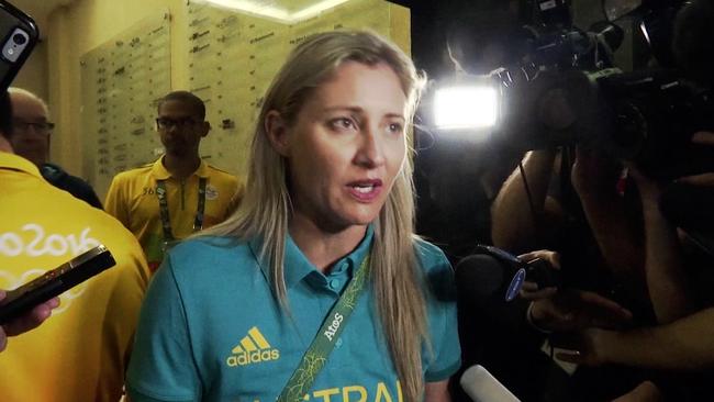 Fiona de Jong, the Australian Olympic Committee secretary-general, addresses the media in Rio after the accreditation scandal. Picture: AP Photo