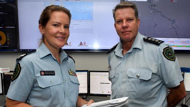 Bushfire Safety Officer Sarah McCarron and Bushfire Mitigation Manager Inspector Mick Thomson in the Regional Operations Centre. Picture: Evan Morgan