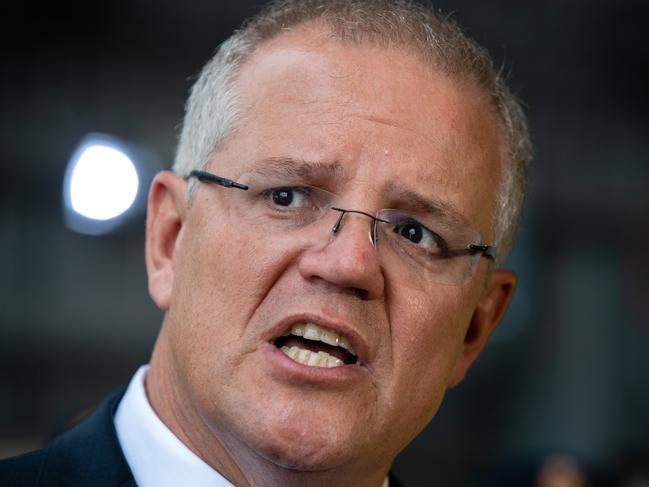 Australian Prime Minister Scott Morrison talks to the media during a visit to BAE Systems in Perth on Thursday, March 7, 2019. Mr Morrison is expected to spend his WA visit campaigning in at-risk Liberal-held seats - Pearce, Swan, Canning and Stirling - and also in Cowan, held by Labor?s Anne Aly. (AAP Image/Richard Wainwright) NO ARCHIVING