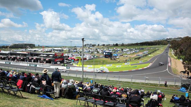 Socially-distanced fans watch the Supercheap Auto Bathurst 1000 over the weekend. Picture: Tim Hunter