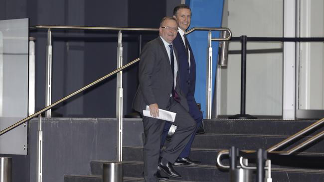 Anthony Albanese and Mark Butler arrive at The National Convention Centre. Picture: Sean Davey.