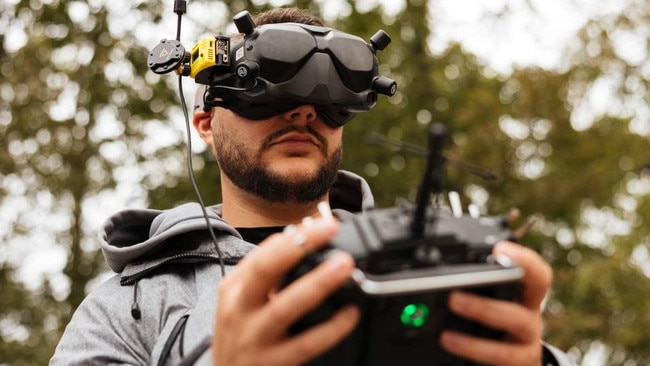 An employee of Blue Arrow, an American and Ukrainian joint venture, tests a first-person-view drone. Picture: Blue Arrow.