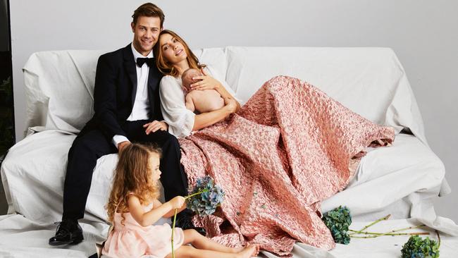 A glowing Rachael Finch, along with husband Michael Miziner and two children Violet and Dominic, are photographed for <i>Stellar</i>. Picture: Pierre Toussaint