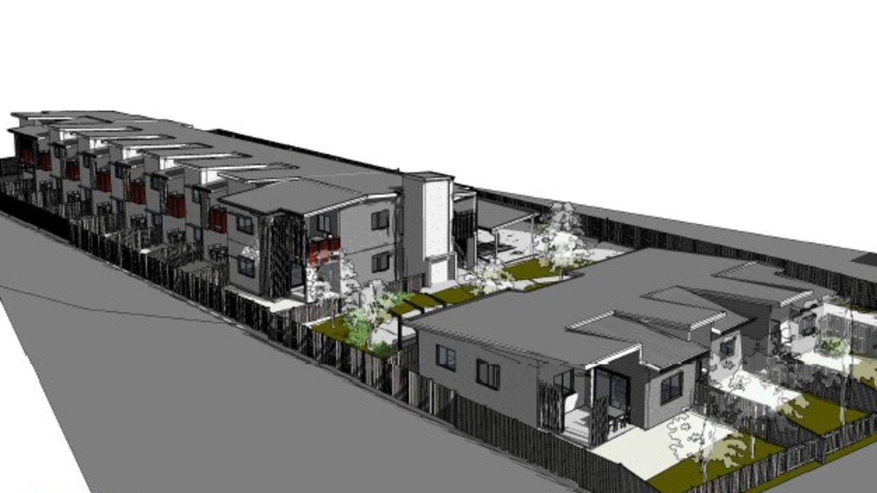 Artist concept drawings of how a new 19-unit social housing project in Newtown may look.