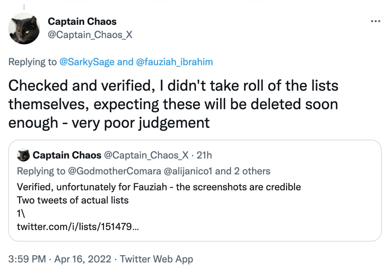The lists have now been deleted. Picture: Twitter.