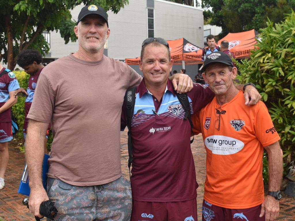 Scott Minto, Aaron Earnshaw and John Heterick at the CQ Capras versus Mackay Cutters under-17 and under-19 pre-season trials at Rugby Park, Rockhampton, on February 1, 2025.