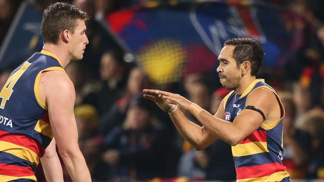 Josh Jenkins and Eddie Betts. (AAP Image/Ben Macmahon)