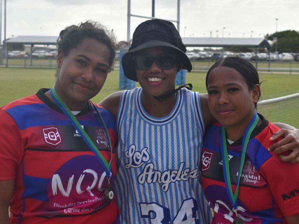 Theophelia Mosby-Nana, Solehl Henon, and Zaleah Mosby-Nana at the Mackay Indigenous Rugby League Carnival. Picture: Mitch Bourke