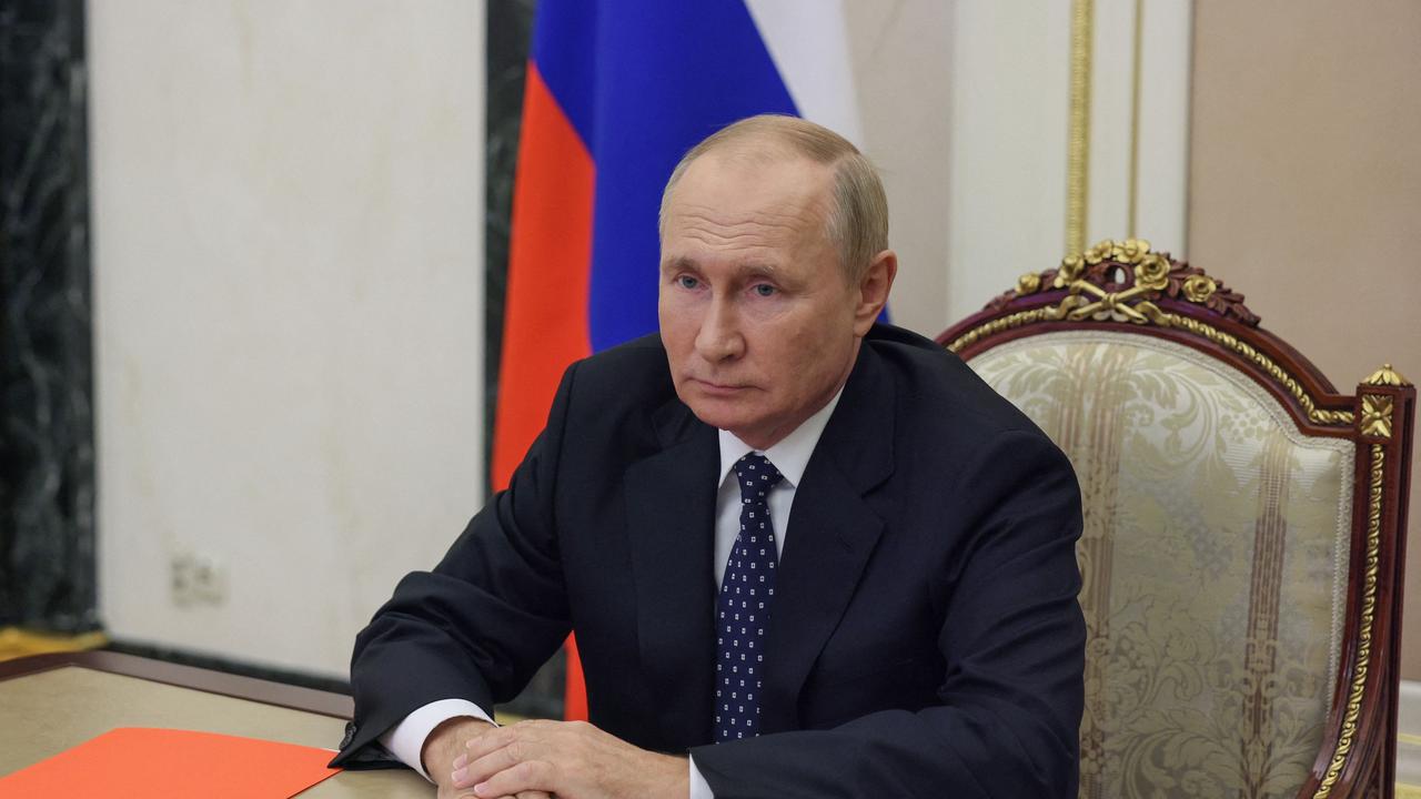 Russian President Vladimir Putin chairs a Security Council meeting via a video link in Moscow on September 23, 2022. Picture: Gavriil Grigorov / Sputnik / AFP.