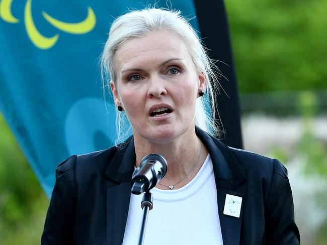 MELBOURNE, AUSTRALIA - MARCH 05: Paralympics Australia CEO Catherine Clark speaks during the Parliamentary Friends of the Olympic and Paralympic Movement Launch at Parliament House on March 05, 2024 in Melbourne, Australia. (Photo by Josh Chadwick/Getty Images for AOC)